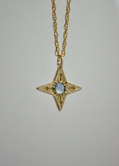 14K Compass Star Pendant with Montana Sapphire