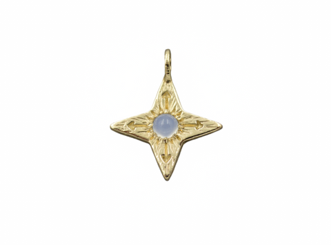 14K Compass Star Pendant with Chalcedony