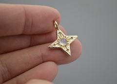 14K Compass Star Pendant with Chalcedony