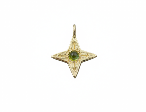 14K Compass Star Pendant with Green Tourmaline