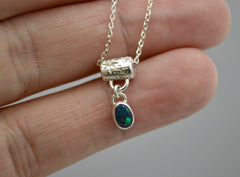 Silver Little Stars Opal Necklace OOAK